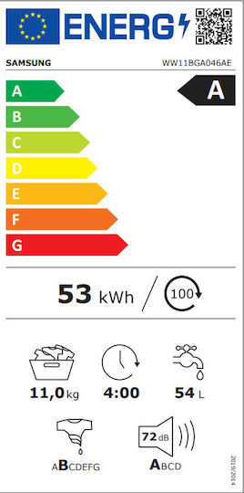 Samsung Пералня 11кг с Парна Технология 1400 Оборота Ecobubble WW11BGA046AELE
