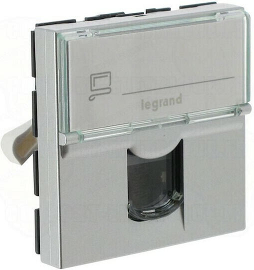 Legrand Mosaic Единичен Мрежова контактна гнездо RJ45 с рамка Тип Cat6 в цвят Сребрист 079465