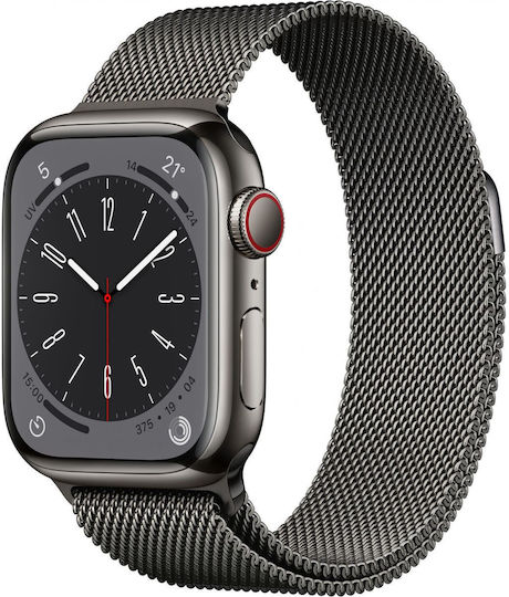 Apple Watch Series 8 Cellular Stainless Steel 41mm Waterproof with eSIM and Heart Rate Monitor (Graphite with Graphite Milanese Loop)