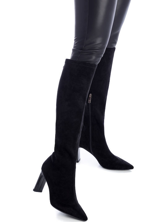 Wildleder Damenstiefel mit hohem Absatz Schwarz