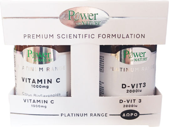 Power Of Nature Platinum Range Vitamin C Multivitamin & Vit D3 2000iu 20 tabs for Immune System Boost 1000mg