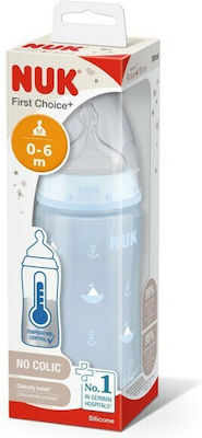 Nuk Πλαστικό Μπιμπερό First Choice Plus Temperature Control Baby Rose & Blue Κατά των Κολικών με Θηλή Σιλικόνης 300ml για 0-6 μηνών Γαλάζιο Καραβάκια