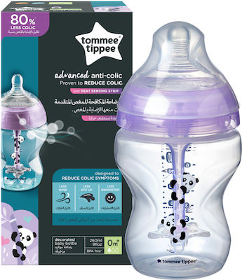 Tommee Tippee Plastic Bottle Advanced Anti-Colic Anti-Colic with Silicone Nipple for 0+, 0+ m, months Purple Panda 260ml 1pcs