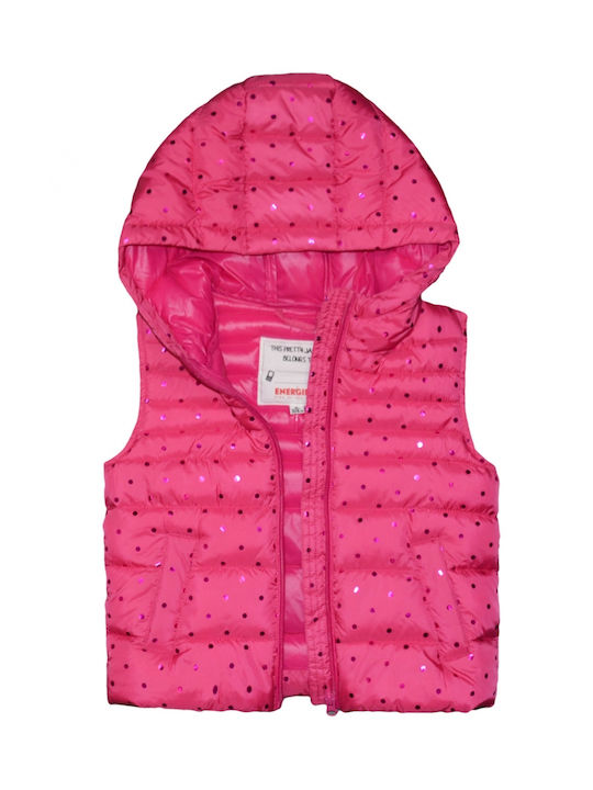 Energiers Kids Quilted Jacket Sleeveless short Hooded Fuchsia