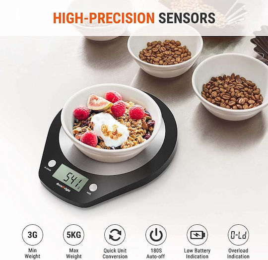 AccuWeight IC-203 Ψηφιακή Ζυγαριά Κουζίνας έως 5kg Μαύρη
