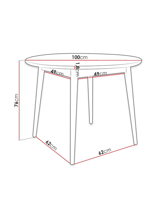 Ines Fi Table Kitchen Wooden Natural 100x100x76cm