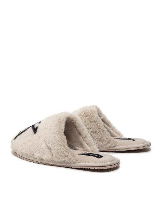 Winter Damen Hausschuhe mit Fell Beige