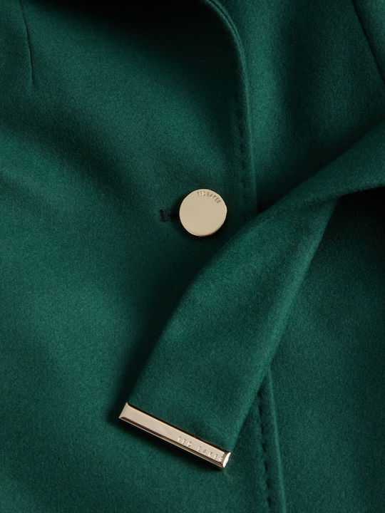 Din lână Femeie Dark Green Palton cu Curea