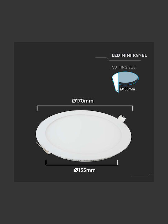 V-TAC Rotund Încastrat Panou LED Putere 12W cu Alb Natural Lumini 17x17cm.