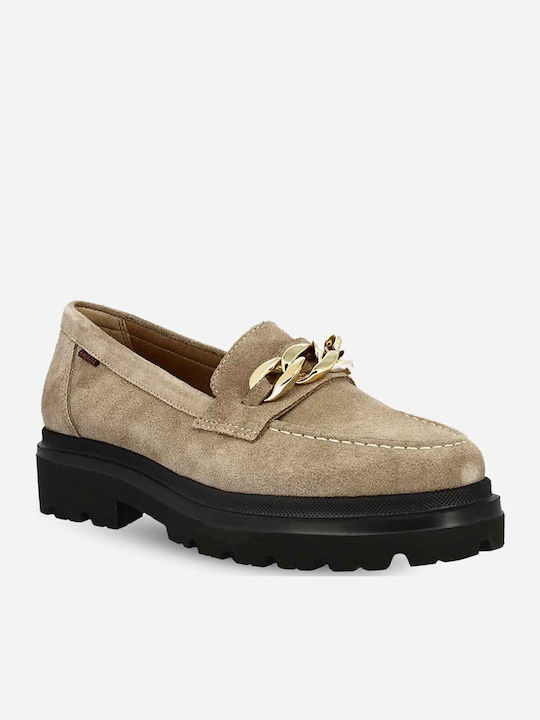 Δερμάτινα Γυναικεία Loafers σε Μπεζ Χρώμα