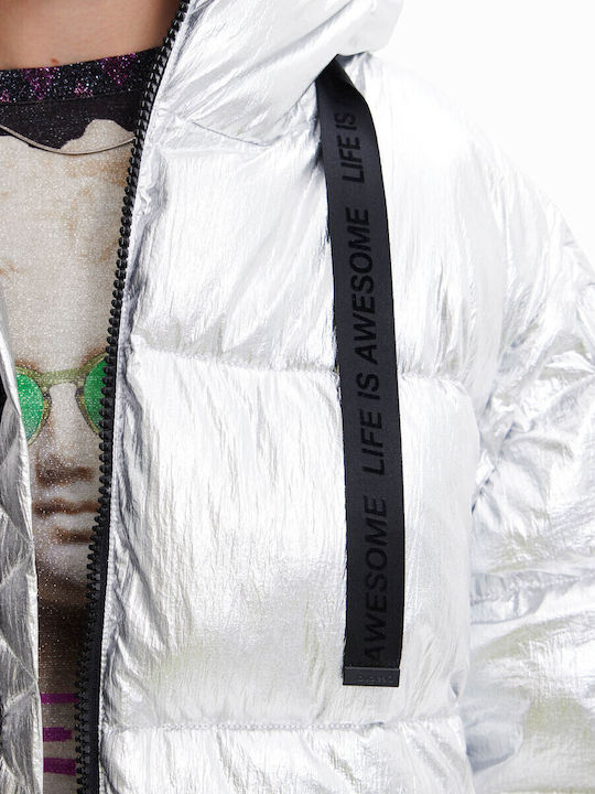 Jiman Kurz Damen Puffer Jacke für Winter Silber