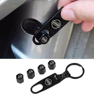 Auto Gs Car Tire Valve Caps with Logo Nissan Black 4pcs