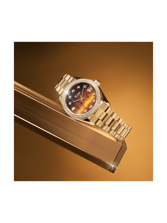 Jcou Gliss Watch with Gold Metal Bracelet