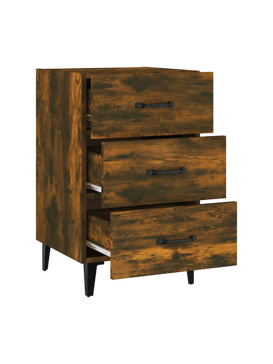 Wooden Bedside Table with Metallic Legs Καπνιστή Δρυς 40x40x66cm