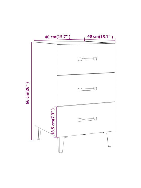 Wooden Bedside Table with Metallic Legs Καπνιστή Δρυς 40x40x66cm