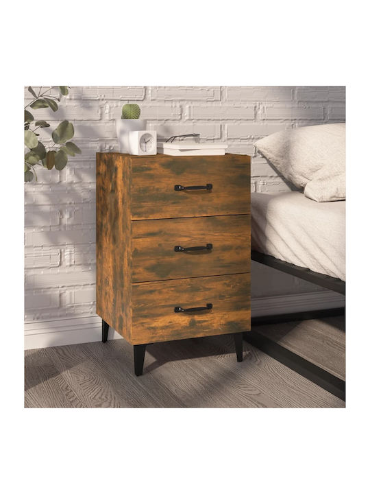 Wooden Bedside Table with Metallic Legs Καπνιστή Δρυς 40x40x66cm