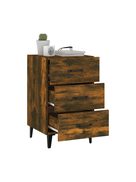 Wooden Bedside Table with Metallic Legs Καπνιστή Δρυς 40x40x66cm
