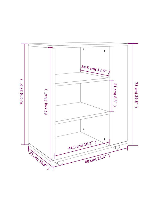 vidaXL Office Storage Cabinet Wooden with Wheels Smoky Oak 60x35x75cm