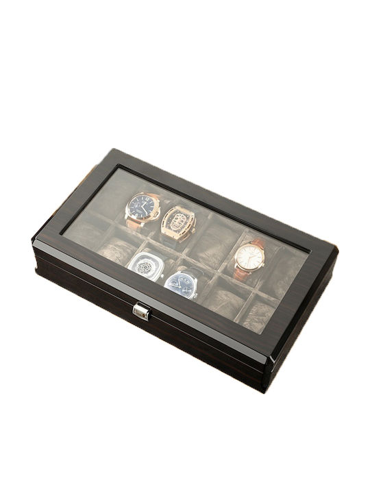 Daponte Wooden Case Deluxe with transparent lid for 12 watches in Black color DAP-WB11