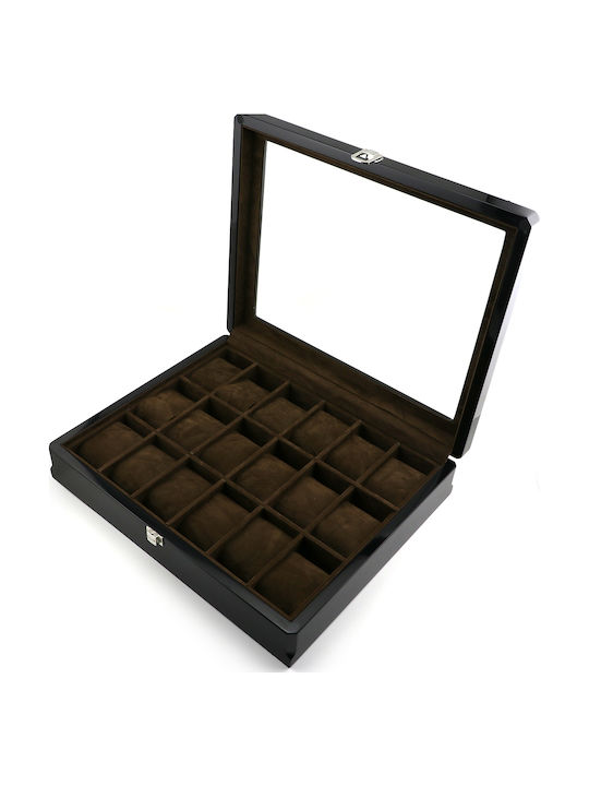 Daponte Wooden Case Deluxe with transparent lid for 18 watches in Black color DAP-WB12 Daponte Wooden Case Deluxe with transparent lid for 18 watches in Black color DAP-WB12