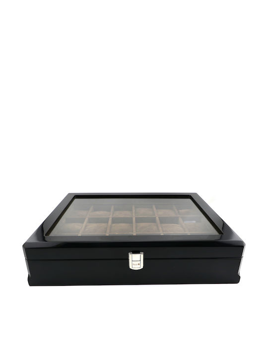 Daponte Wooden Case Deluxe with transparent lid for 18 watches in Black color DAP-WB12