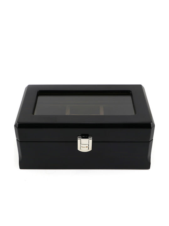 Daponte Wooden Case Deluxe with transparent lid for 3 watches in Black color DAP-WB09