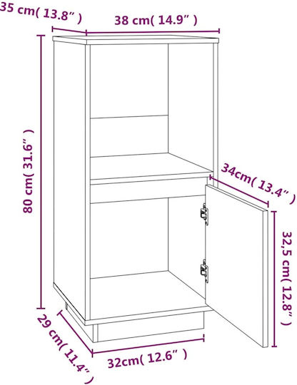 Dulap de Podea pentru Sufragerie din Lemn Masiv Maro Miere 38x35x80cm