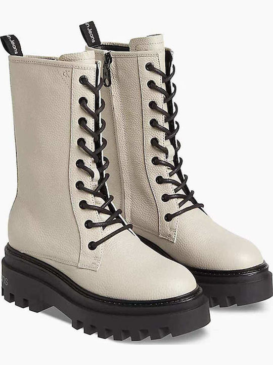 Leder Stiefeletten Damen Beige