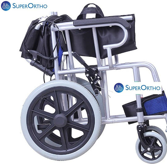 SuperOrtho Transporter Wheelchair Folding Lightweight with Folding Back 45cm SUPER_BE722 Blue