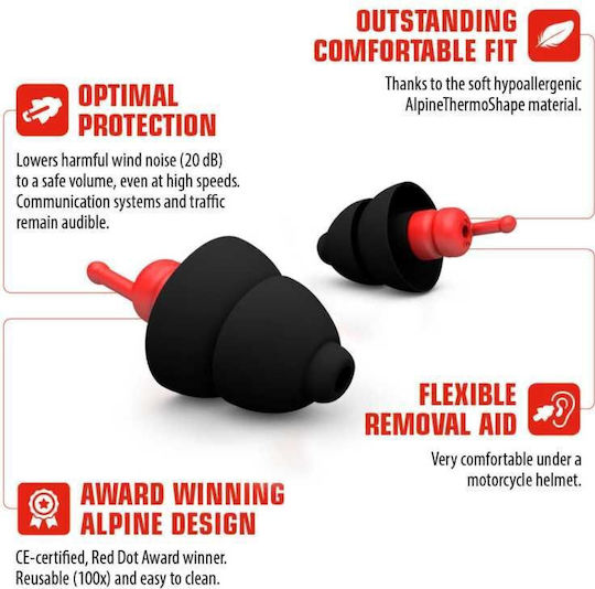 Alpine MotoSafe Race Silicone Earplugs in Black Colour 111.23.118 2 Pieces