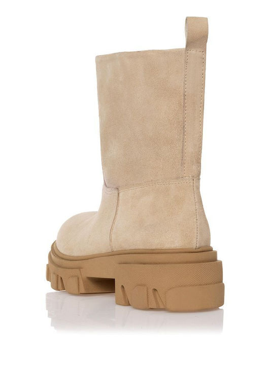 Suede Women's Ankle Boots Beige