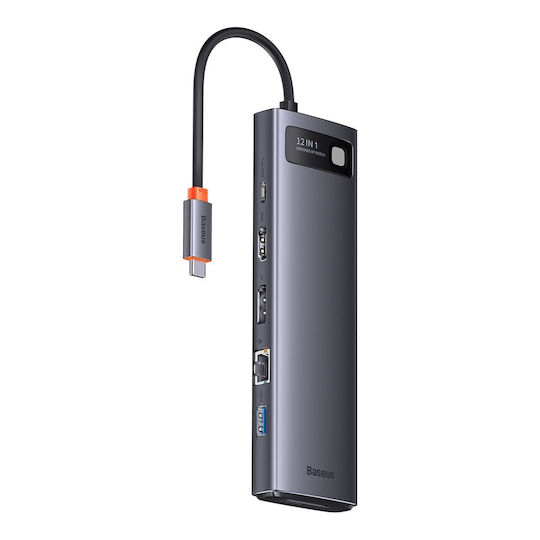 Baseus Stație De Andocare USB-C 12-în-1 Seria Metal Gleam Cu HDMI/DisplayPort 4K Suport PowerDelivery Ethernet Și Conexiune 2 Monitoare Gri