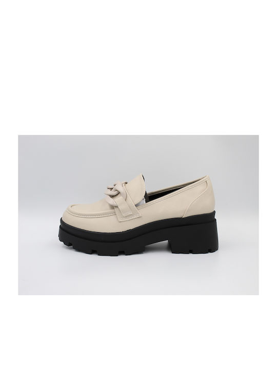 Leather Women's Loafers in Beige Color
