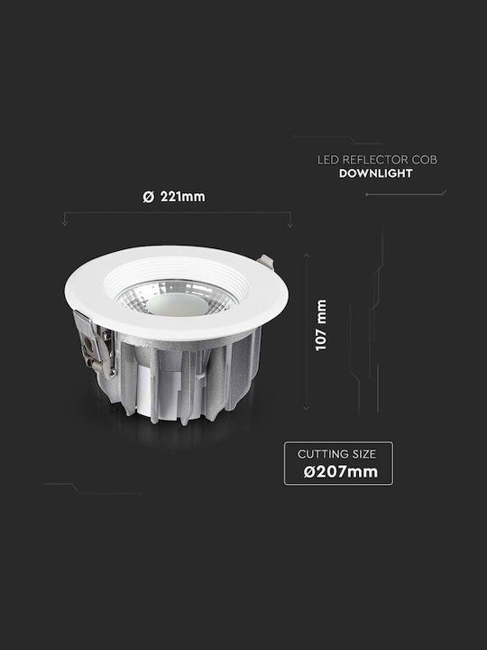 V-TAC Rotund Încastrat Panou LED Putere 40W cu Alb Natural Lumini 22.1x22.1cm.