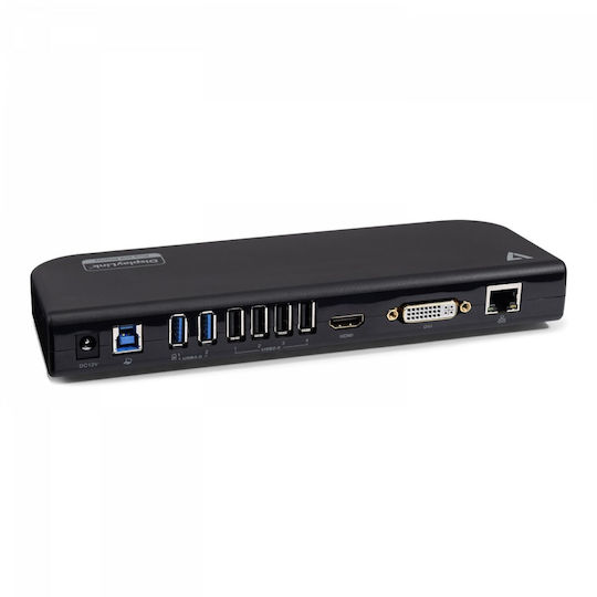 V7 USB-A Docking Station with HDMI Ethernet and Support for 2 Monitors Black (UDDS2)