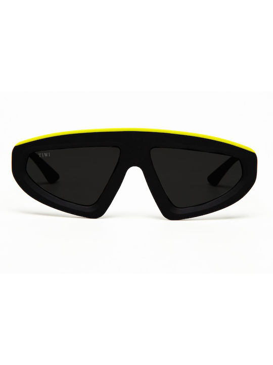 Tiwi Tuba Women's Sunglasses with Black Acetate Frame and Black Lenses Rubber Black Yellow Top Line