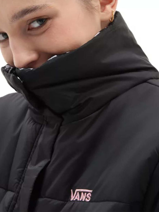 Mte Women's Short Puffer Jacket Double Sided Waterproof for Winter Black