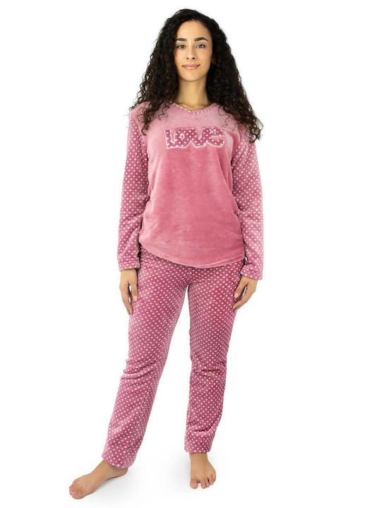 Lydia Creations Winter Women's Pyjama Set Fleece Pink