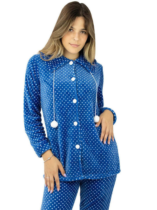 Lydia Creations Winter Damen Samt Robe Blau