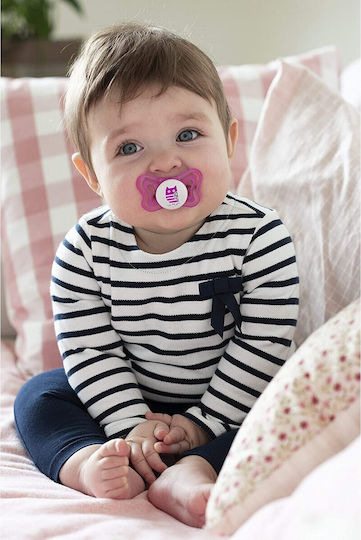 Chicco Physio Forma Light Orthodontic Pacifiers Silicone with Case Owl/Lines - Pink / White for 6-16 months 2pcs
