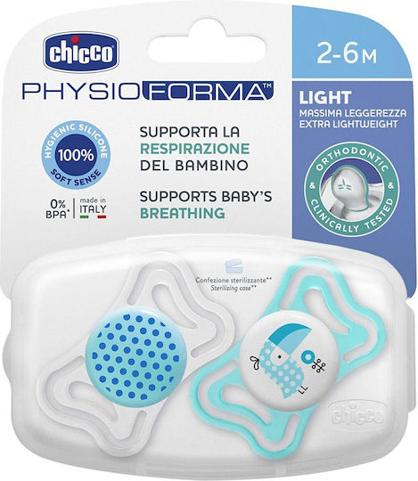 Chicco Orthodontic Pacifiers Silicone with Case Owl - Blue-White for 2-6 months 2pcs