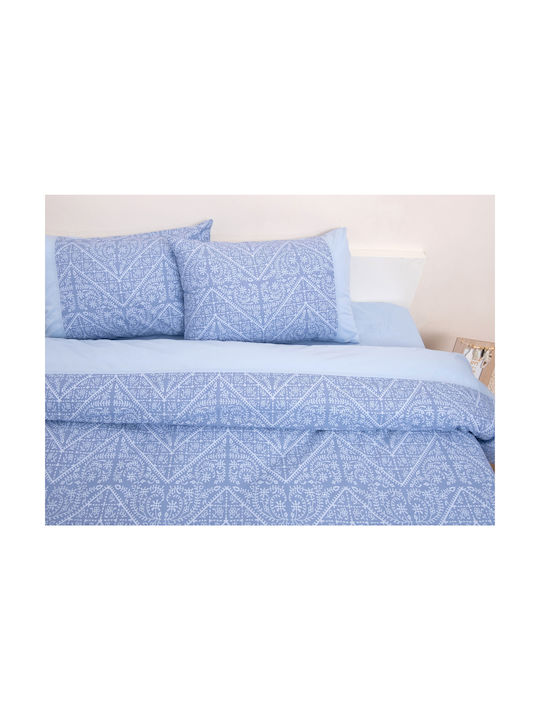 Viopros Σετ Σεντόνια Μονά Βαμβακερά Μπλε 160x260cm 3τμχ