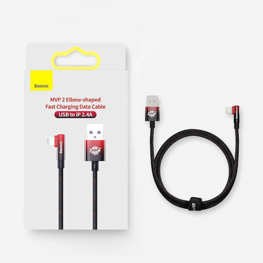 Baseus MVP 2 Angle (90°) / Braided USB to Lightning Cable Μαύρο / Κόκκινο 2m