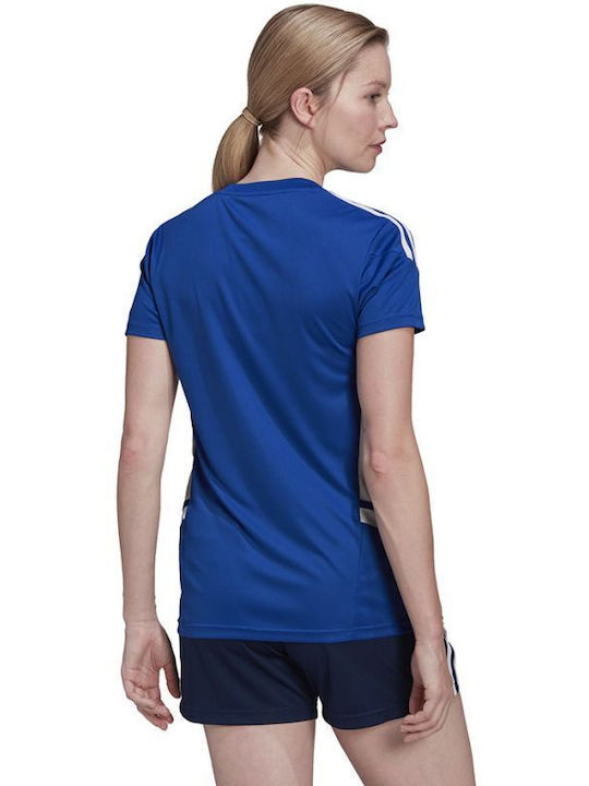 Adidas Condivo 22 Women's Athletic T-shirt Fast Drying with V Neckline Blue