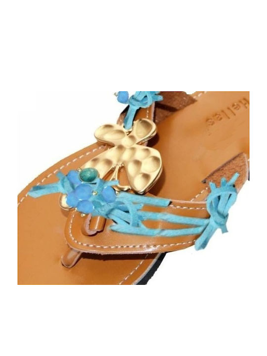 Sandals sandals handmade brown leather with gold hammered motif and turquoise beads (tatu moyo) 5932-507T1