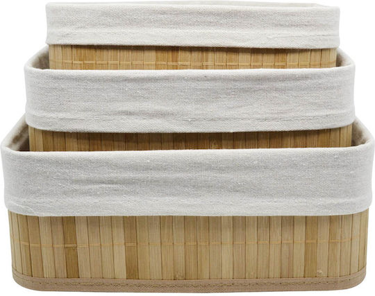 Ankor Καλάθι Αποθήκευσης Bamboo Μπεζ 3τμχ