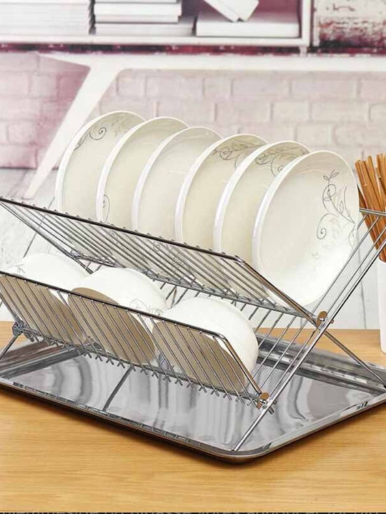 Dish Drainer Foldable from Stainless Steel in Silver Color 42.5x30x23cm