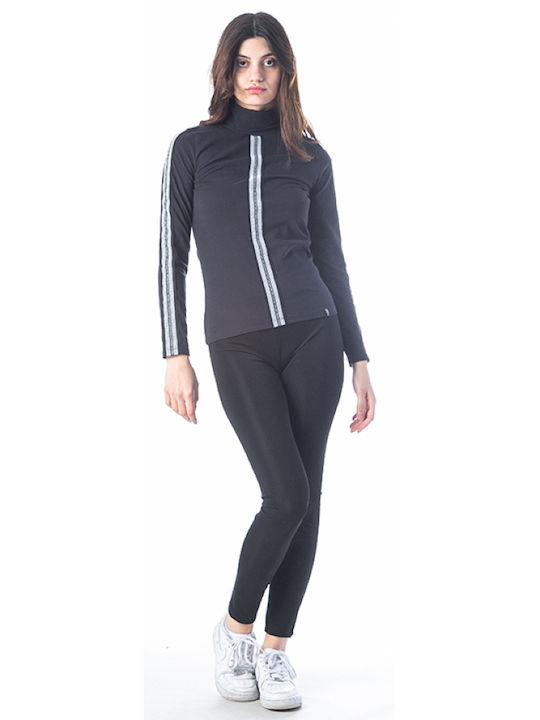 Paco & Co Damen Bluse Baumwolle Langärmelig Rollkragenpullover Schwarz