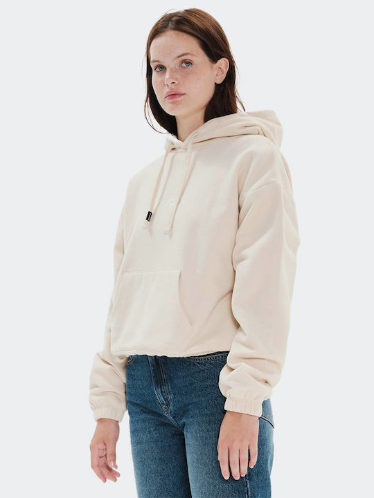 Women's Sweatshirt Velvet Hooded Ecru