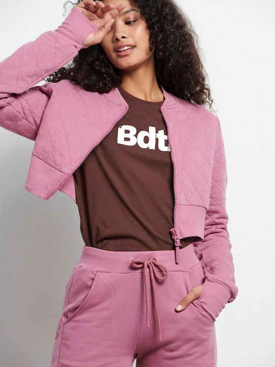 Kurzgeschnitten Damen Sweatshirtjacke Rosa
